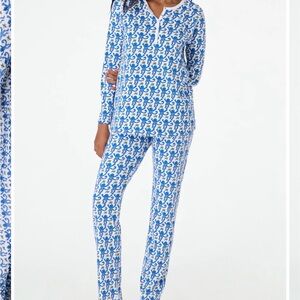 Roller Rabbit Blue and White Long Sleeve Monkey print pajamas set